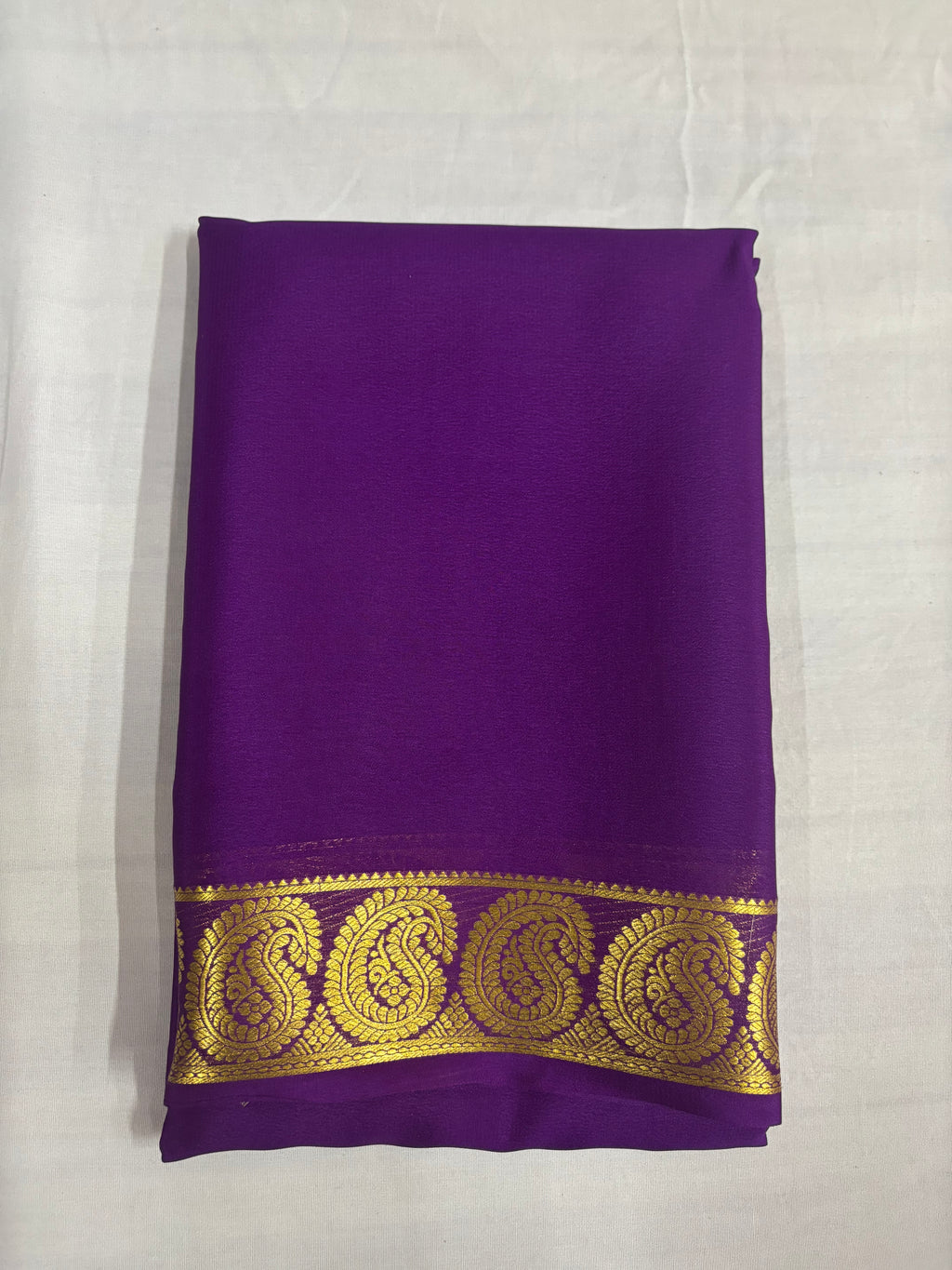 65 GSM Pure Mysore Silk Saree , Mango Border-Purple Self Colour