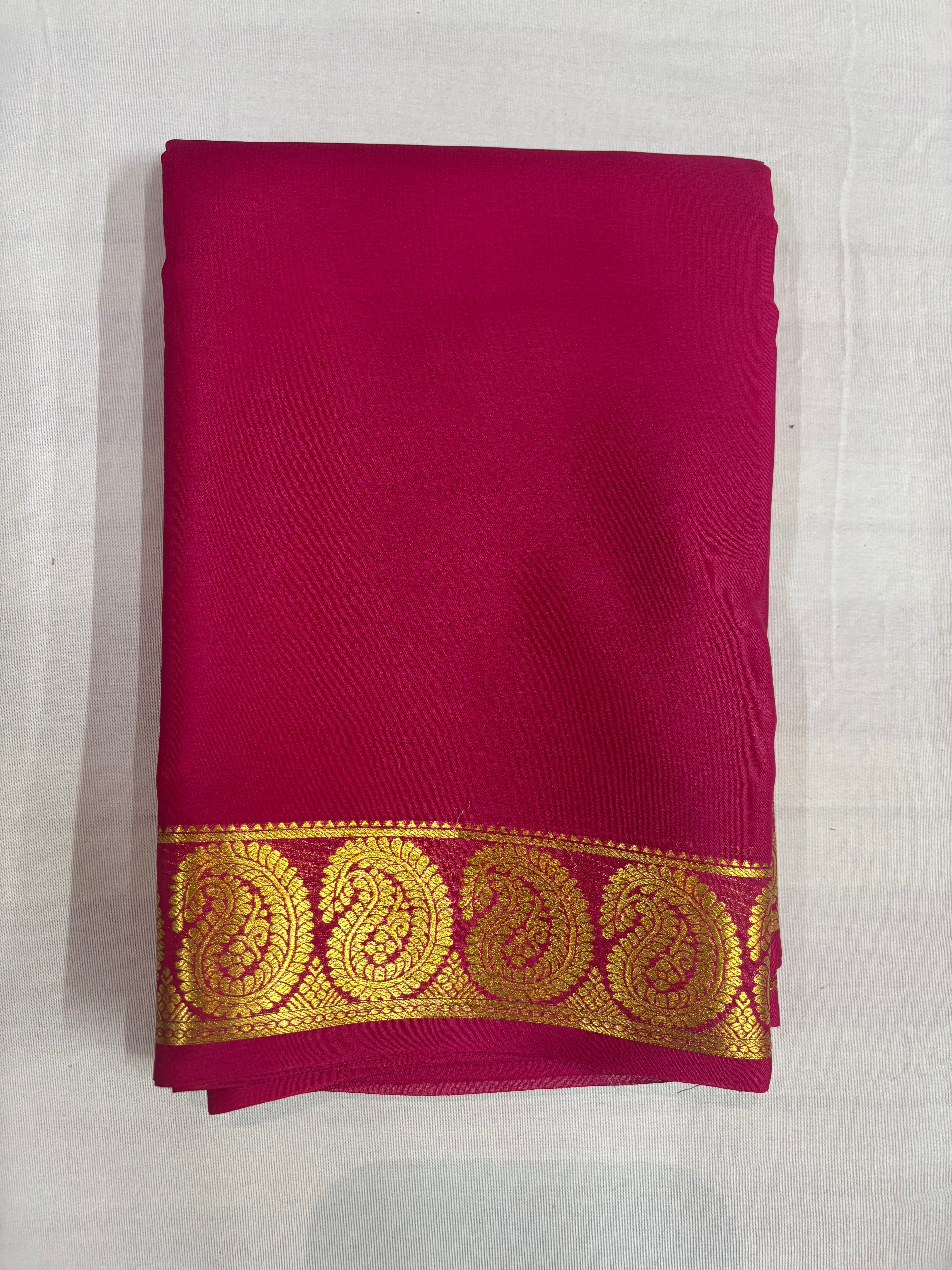 65 GSM Pure Mysore Silk Saree , Mango Border-Kanchi Rani Self Colour