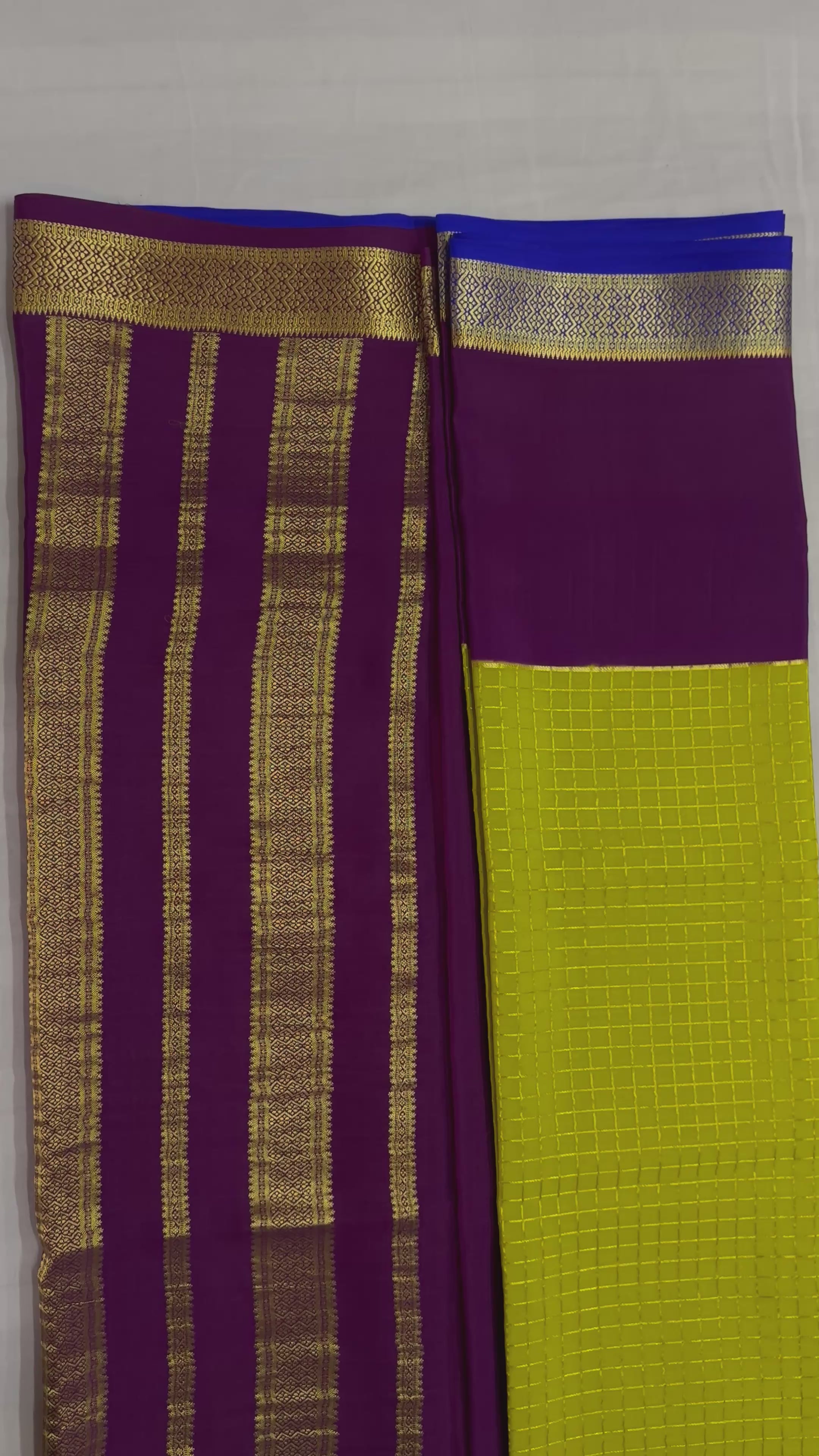 100 GSM 3D Pure Mysore Silk Saree , Light Blue ,Navy Blue and Magenta