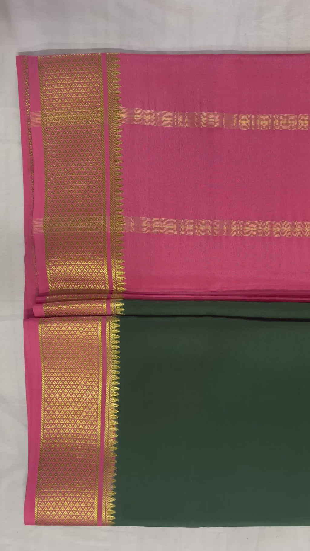 100 GSM Pure Mysore Silk Saree, Diamond Border, Light Green With Purple Border